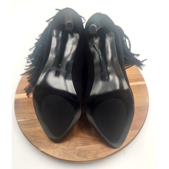 Zara Fringe Ankle Booties Women's 8.5M Black Suede Back Zip 4‎ Inch Heel Western - Picture 7 of 13